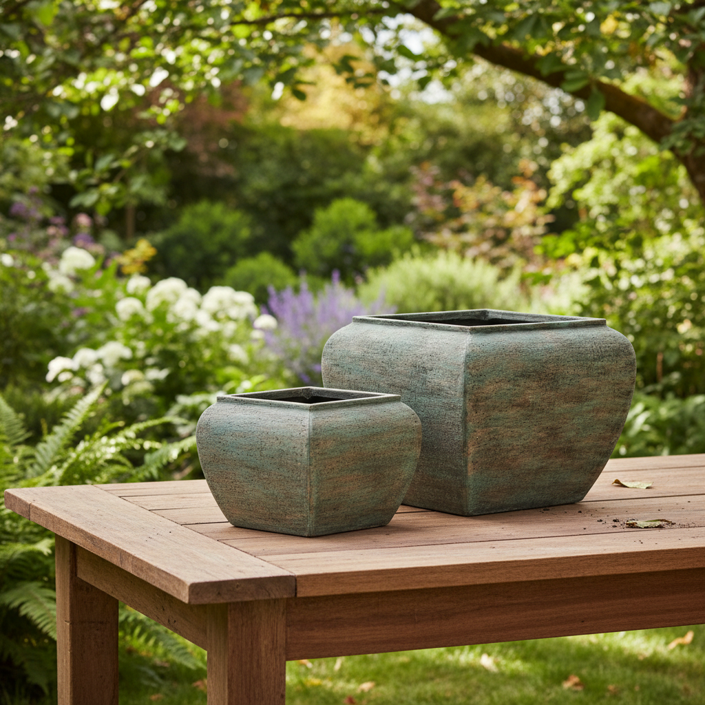 Verdan Square Drum Set Of 2 Planters
