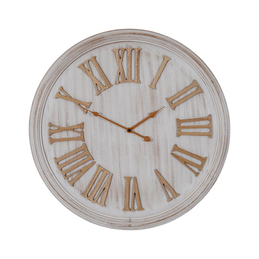 White Wash Clock With Wooden Numerals