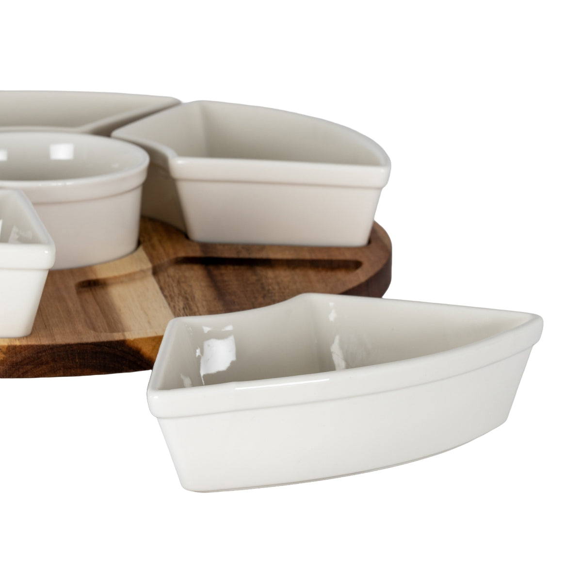 Acacia Lazy Susan including Ceramic Serving Bowls