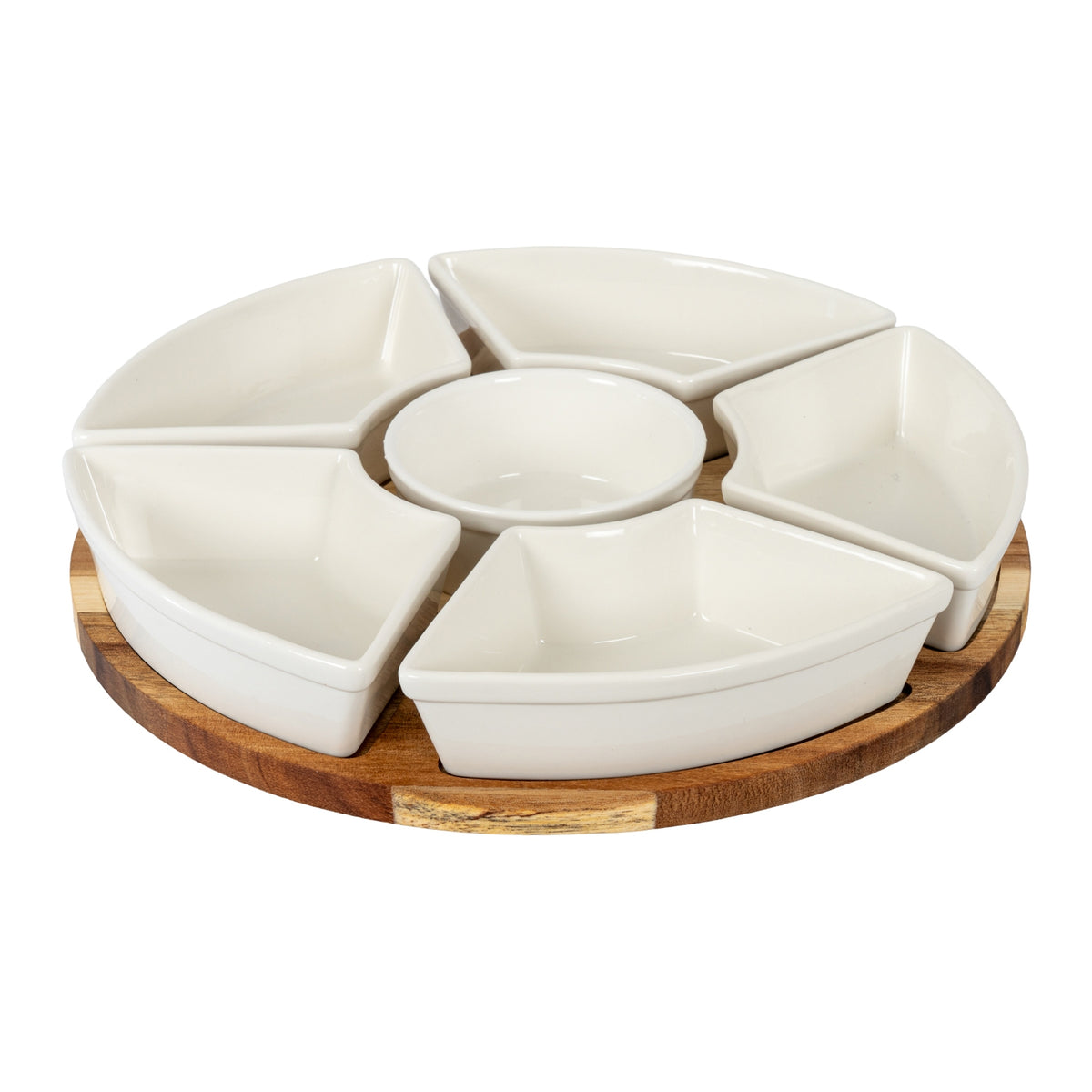 Acacia Lazy Susan including Ceramic Serving Bowls