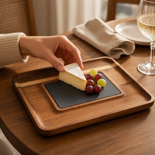 Acacia Serving Tray with Slate