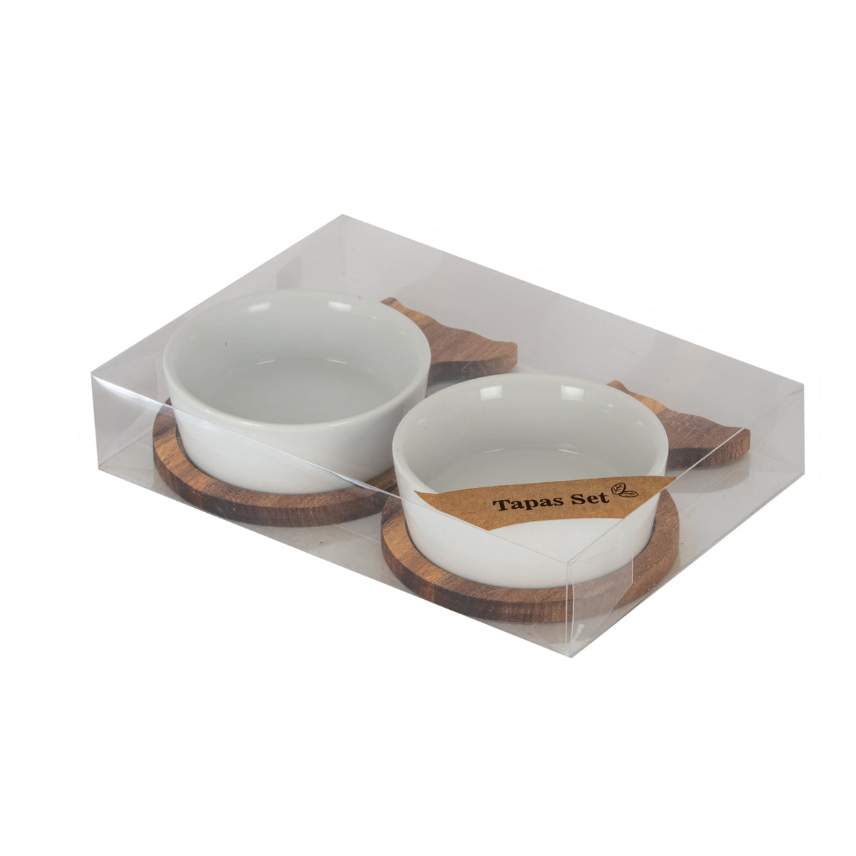 Set Of 2 Acacia Fishtail Serving Trays with Ceramic Bowls