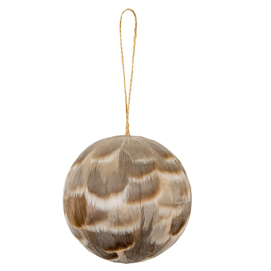 Medium Fawn Feathered Bauble Christmas Hanging Decoration