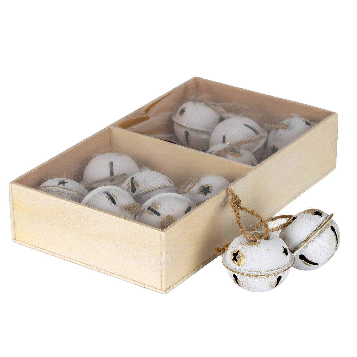 Twelve Metal Nordic Bells in Wooden Box