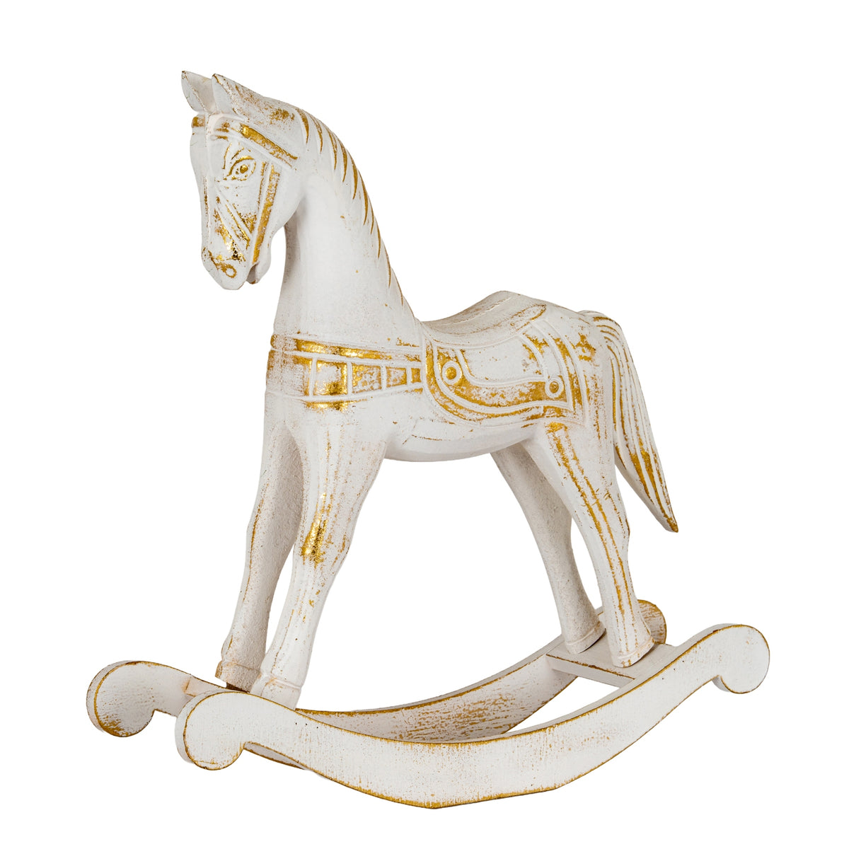 Large Whitewashed Wooden Rocking Horse