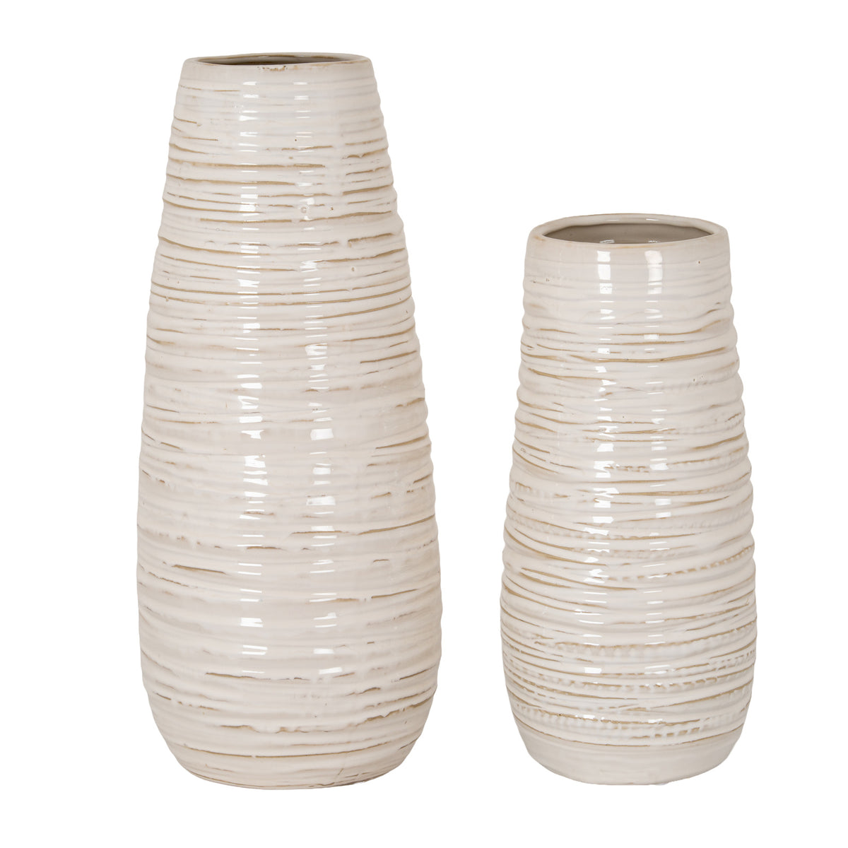 Large Ribbed Ceramic Column Vase