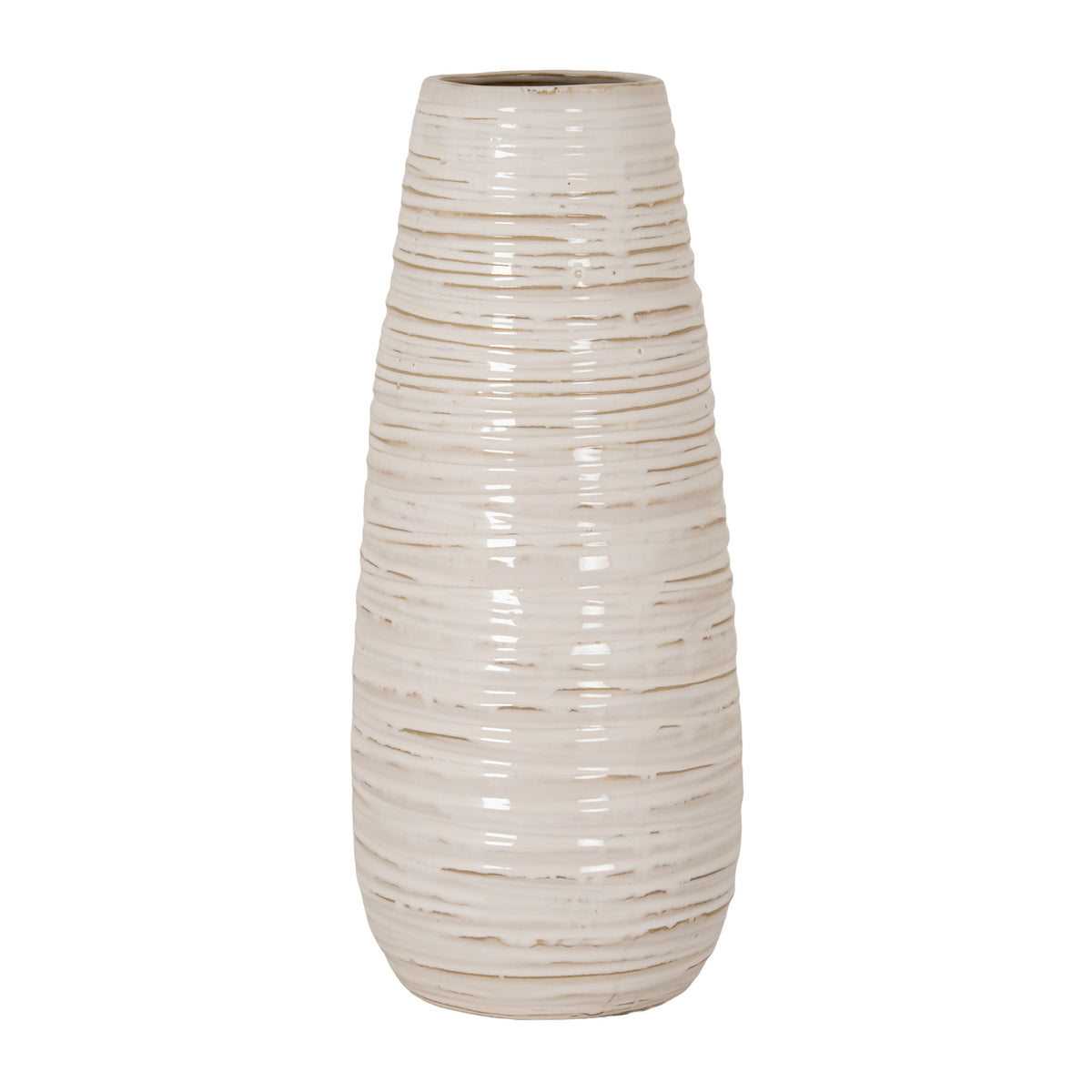Large Ribbed Ceramic Column Vase