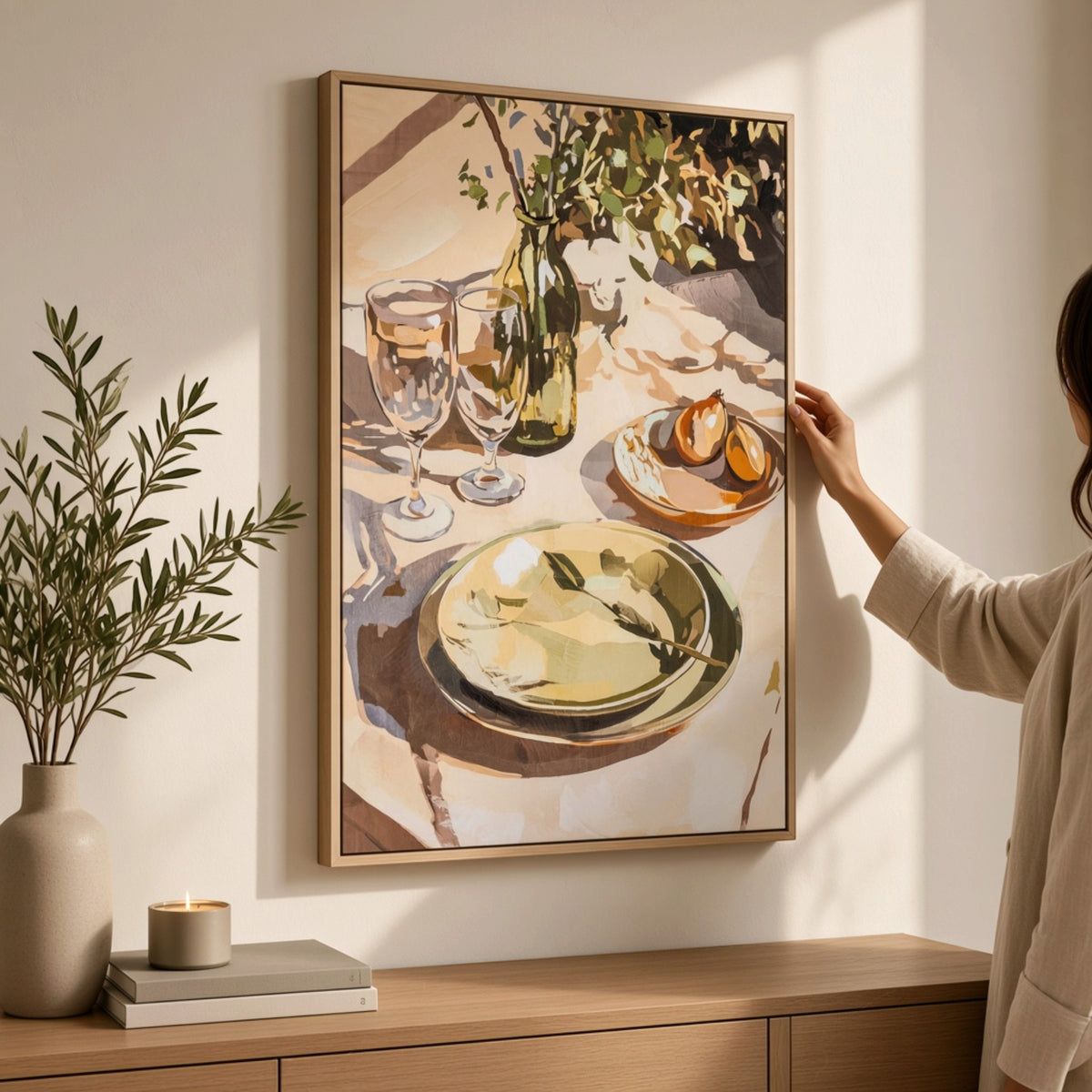 Alfresco Morning Hand Painted Canvas in Frame