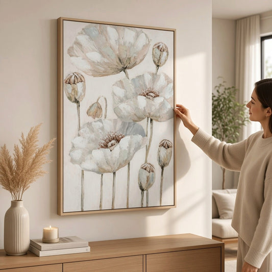 Poppy Stems Handpainted Canvas in Frame