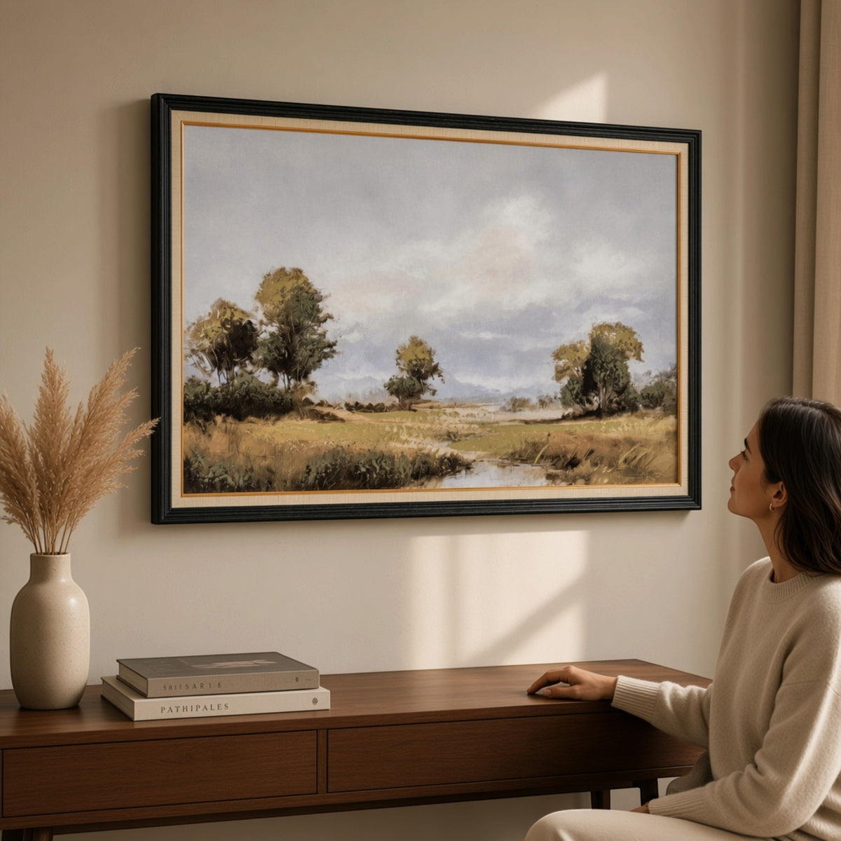 Spring Landscape Hand Painted Canvas in Classic Frame