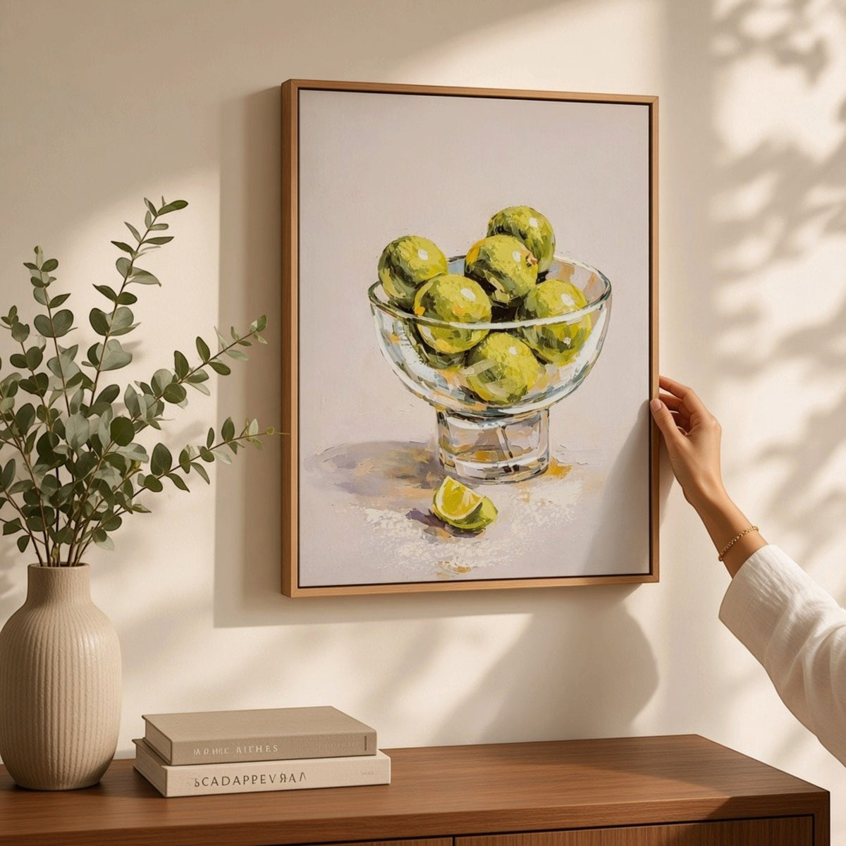 Still Life Limes Hand Painted Canvas in Frame