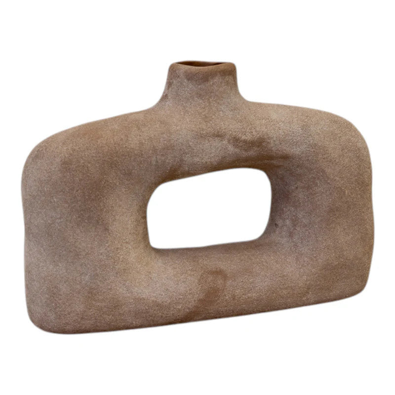 Brown Textured Wide Sculptured Vase 24.5cm x 7cm x 17cm