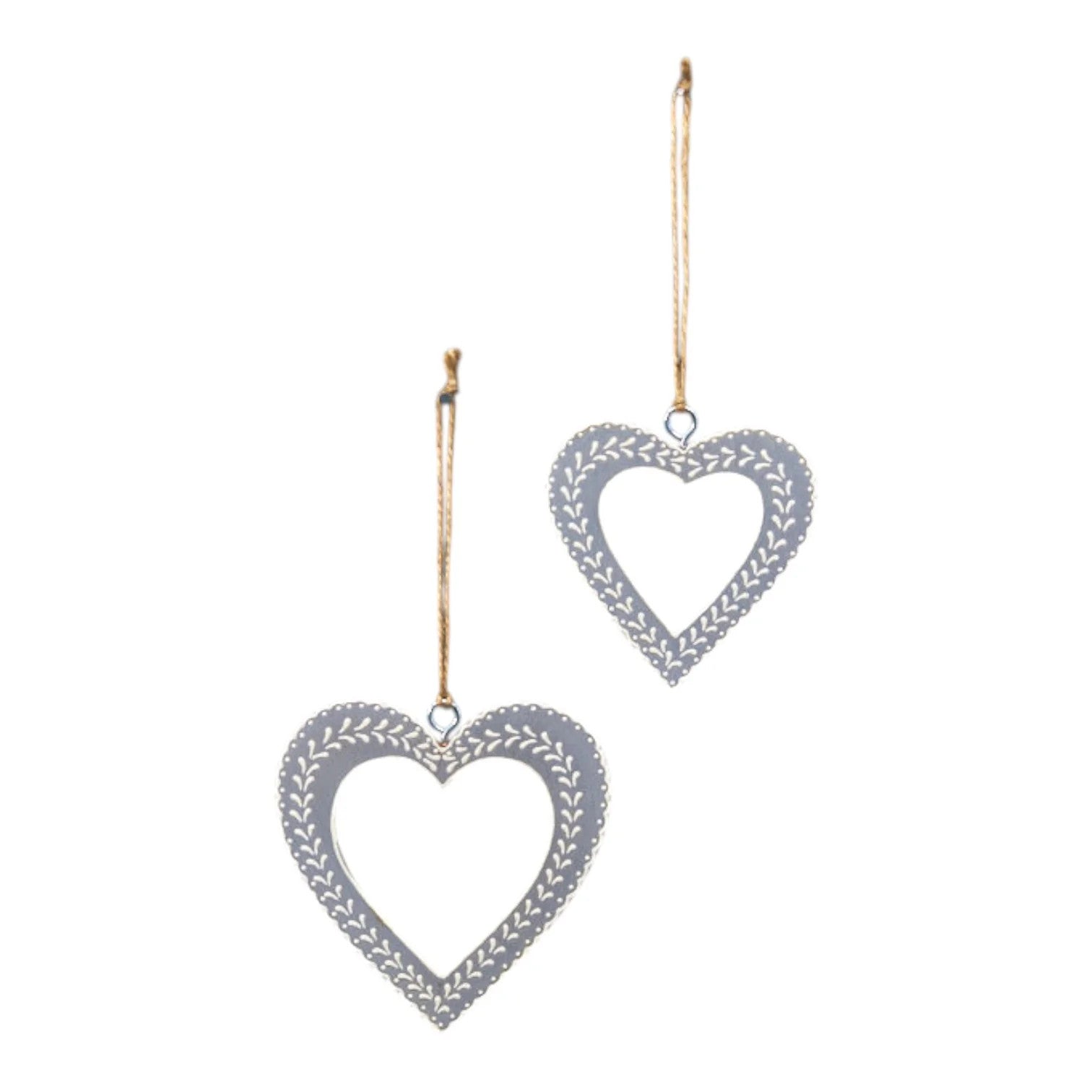 Hanging Grey Heart With White Kerry Work 12.5X1X13cm