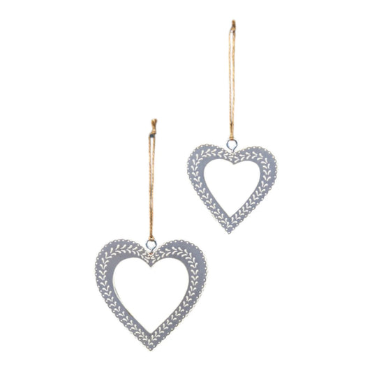 Hanging Grey Heart With White Kerry Work 12.5X1X13cm