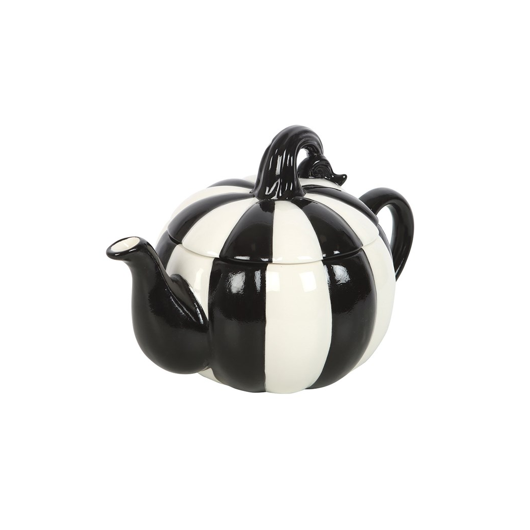 Black and White Striped Pumpkin Teapot