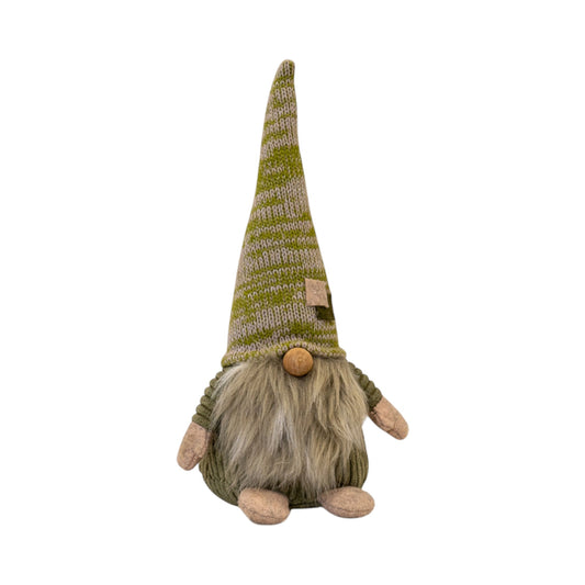 Green Fabric Christmas Gonk with Striped Hat and Beard