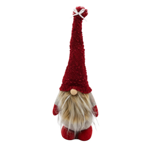 Red and Beige Fabric Gonk Christmas Ornament
