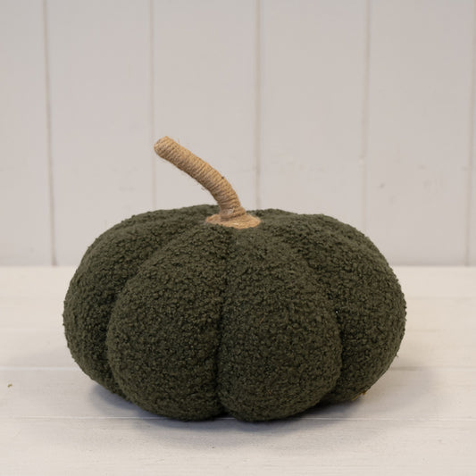 Large Green Boucle Fabric Pumpkin Autumn Decoration
