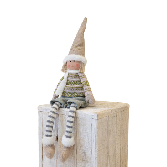 Natural and Grey Fabric Boy Christmas Doll in Winter Sweater