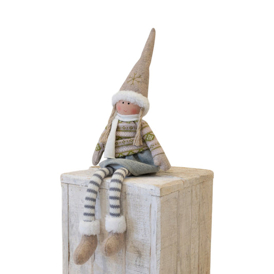 Natural and Grey Fabric Girl Christmas Doll in Winter Sweater