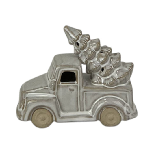 Glazed Ceramic Car Carrying Tree Ornament with Textured Detail and LED