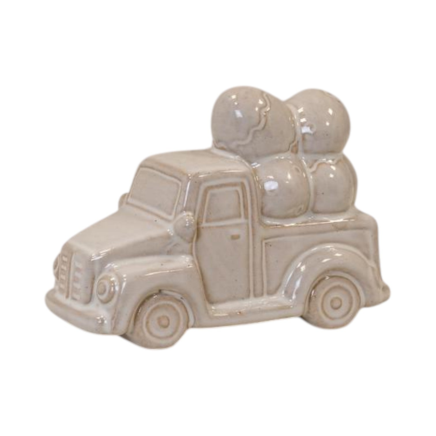 Glazed Ceramic Car Carrying Eggs Ornament with Textured Detail