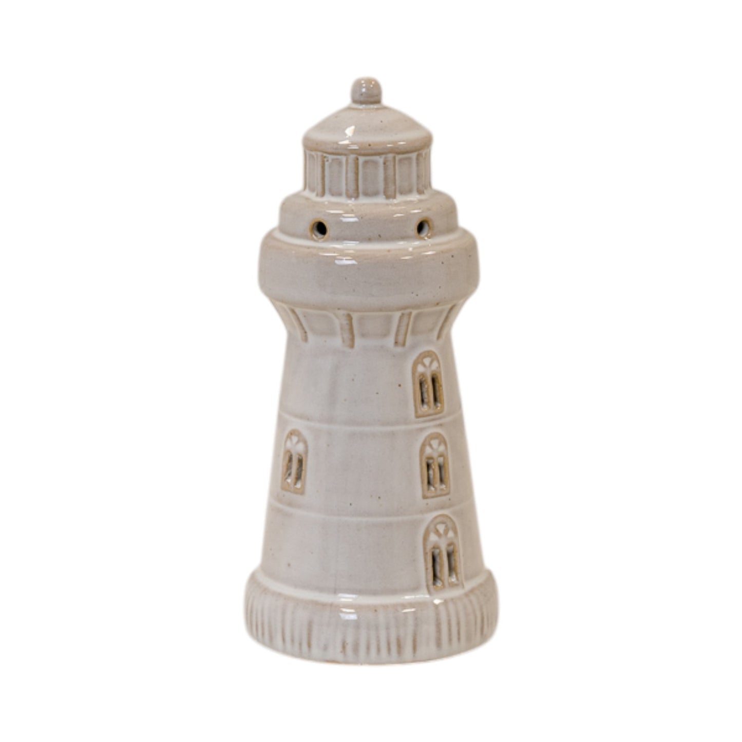 Glazed Ceramic Lighthouse Ornament with Textured Detail L6.9xW6.9xH15cm