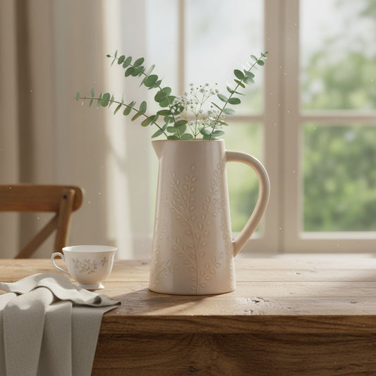 Large Natural Ceramic Olive Branch Jug 17cm