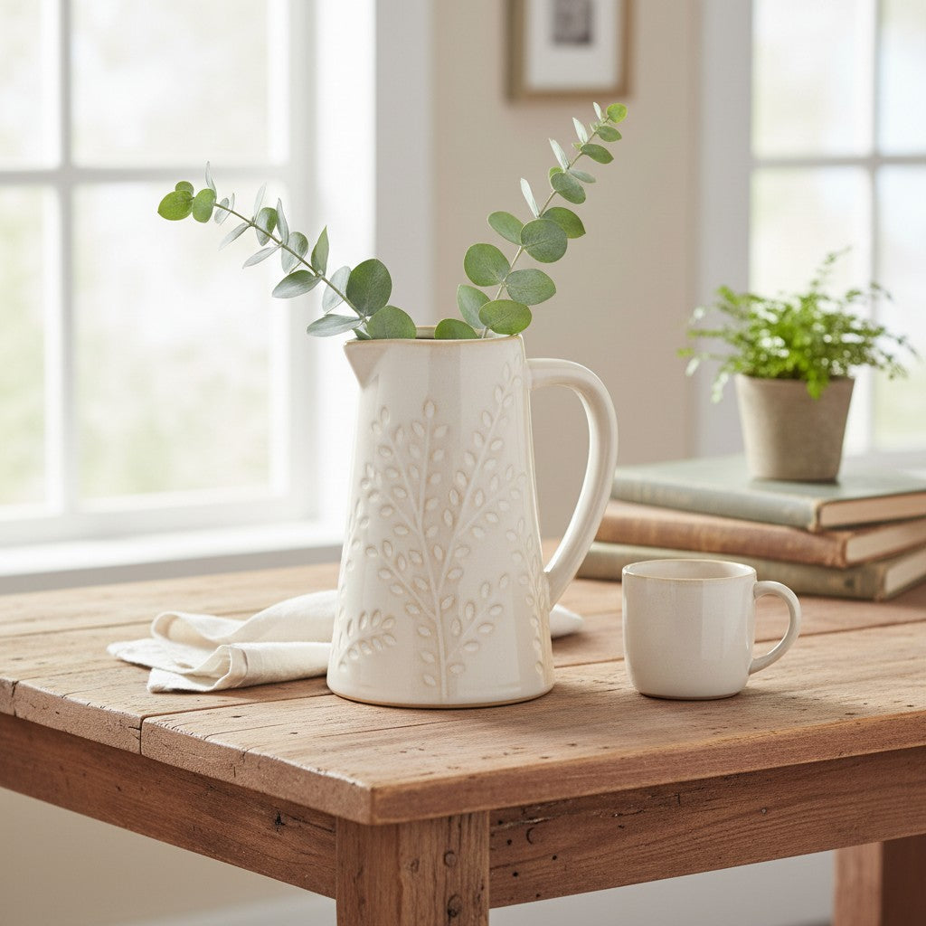 Small Natural Ceramic Olive Branch Jug 13cm