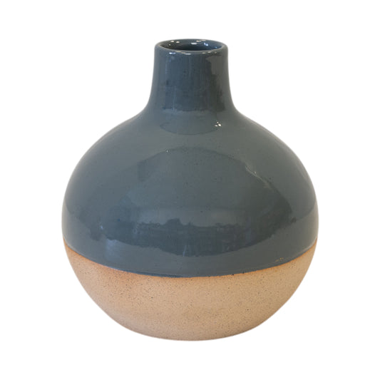 Blue Ceramic Glazed Vase with Unglazed Detail
