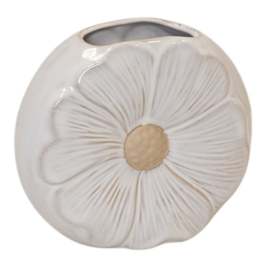 Natural Ceramic Vase with Flower Design
