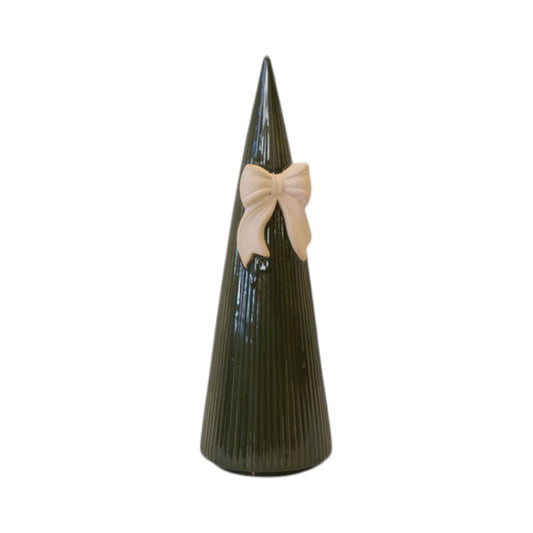 Large Forest Green Striped Tree with Bow Detail