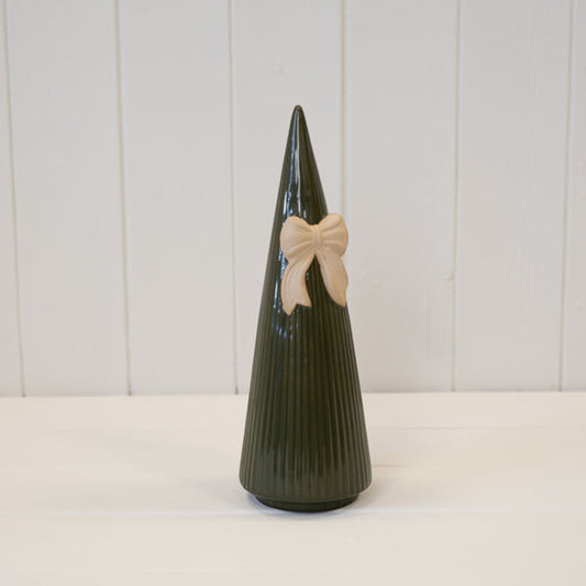 Medium Forest Green Striped Tree with Bow Detail