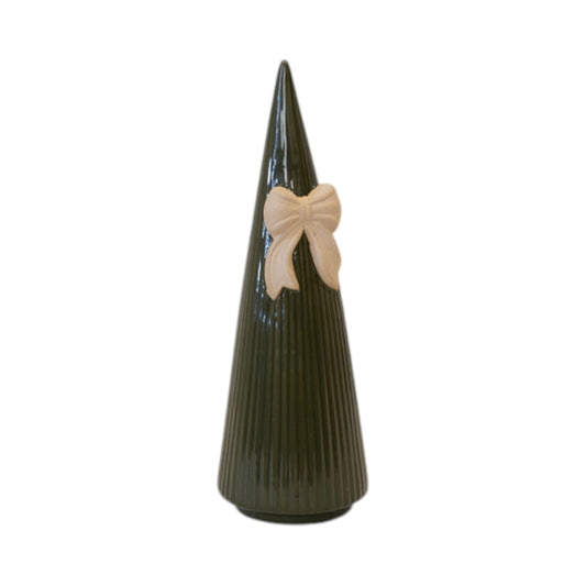 Medium Forest Green Striped Tree with Bow Detail