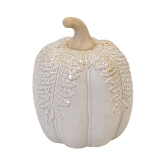 Large Natural Glazed Taller Pumpkin with Oversized Leaves