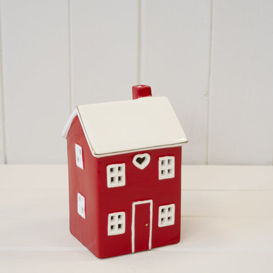 Tall Red Ceramic LED Heart House
