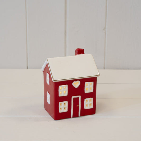 Short Red Ceramic LED Heart House
