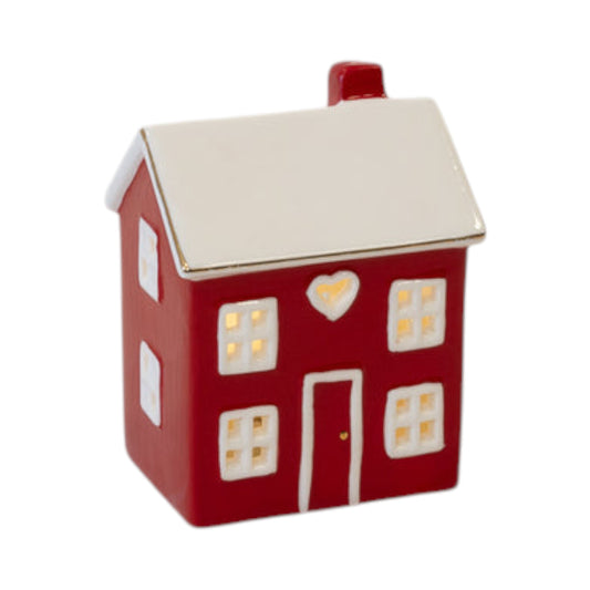 Short Red Ceramic LED Heart House