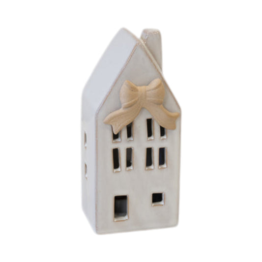 Small Ceramic LED House with Bow Details