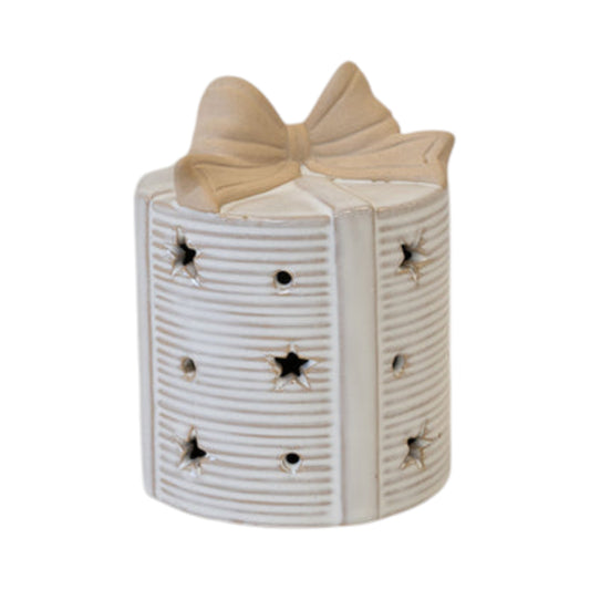 Large Ceramic LED Present with Bow Topper