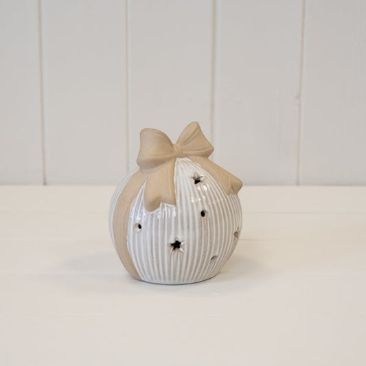 Large LED Ceramic Bauble with Bow Topper