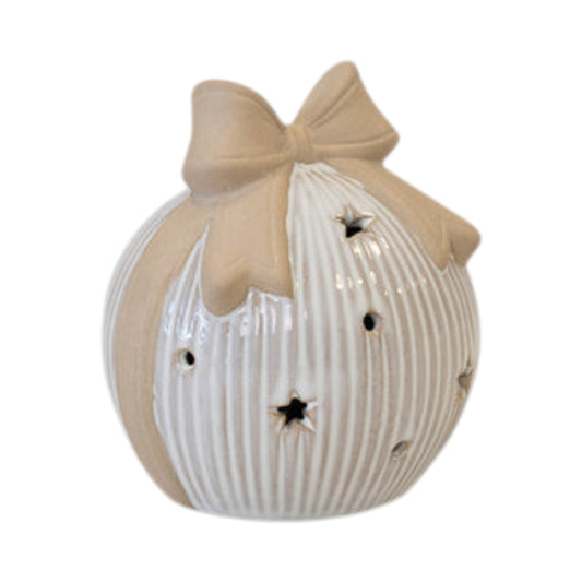 Large LED Ceramic Bauble with Bow Topper
