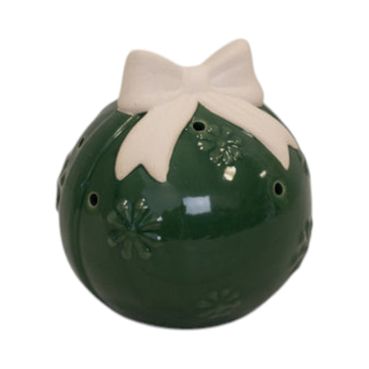 Forest Green Bauble with Cream Bow