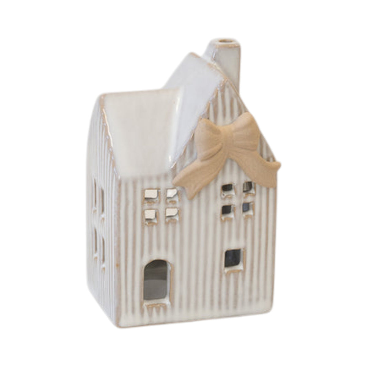 Ceramic Natural Tealight House with Bow Detail Small