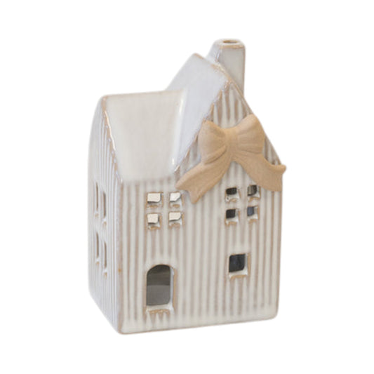Ceramic Natural Tealight House with Bow Detail Small