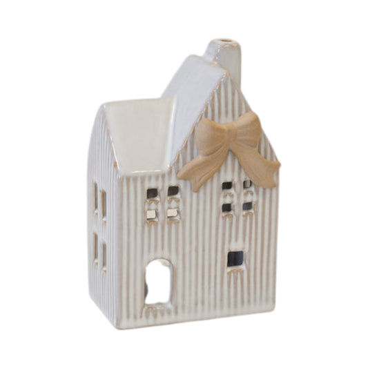 Ceramic Natural Tealight House with Bow Detail Large