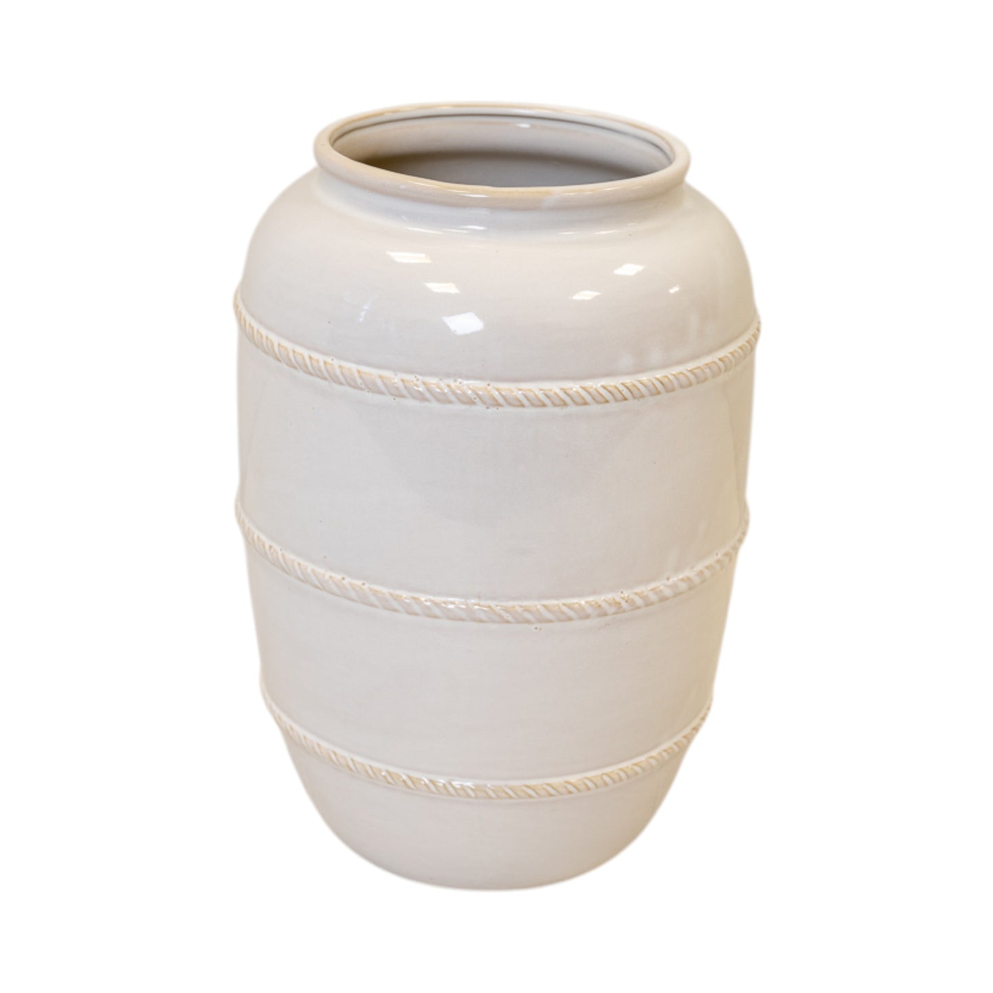 Large Natural Rustic Ceramic Vase with Rope Detail