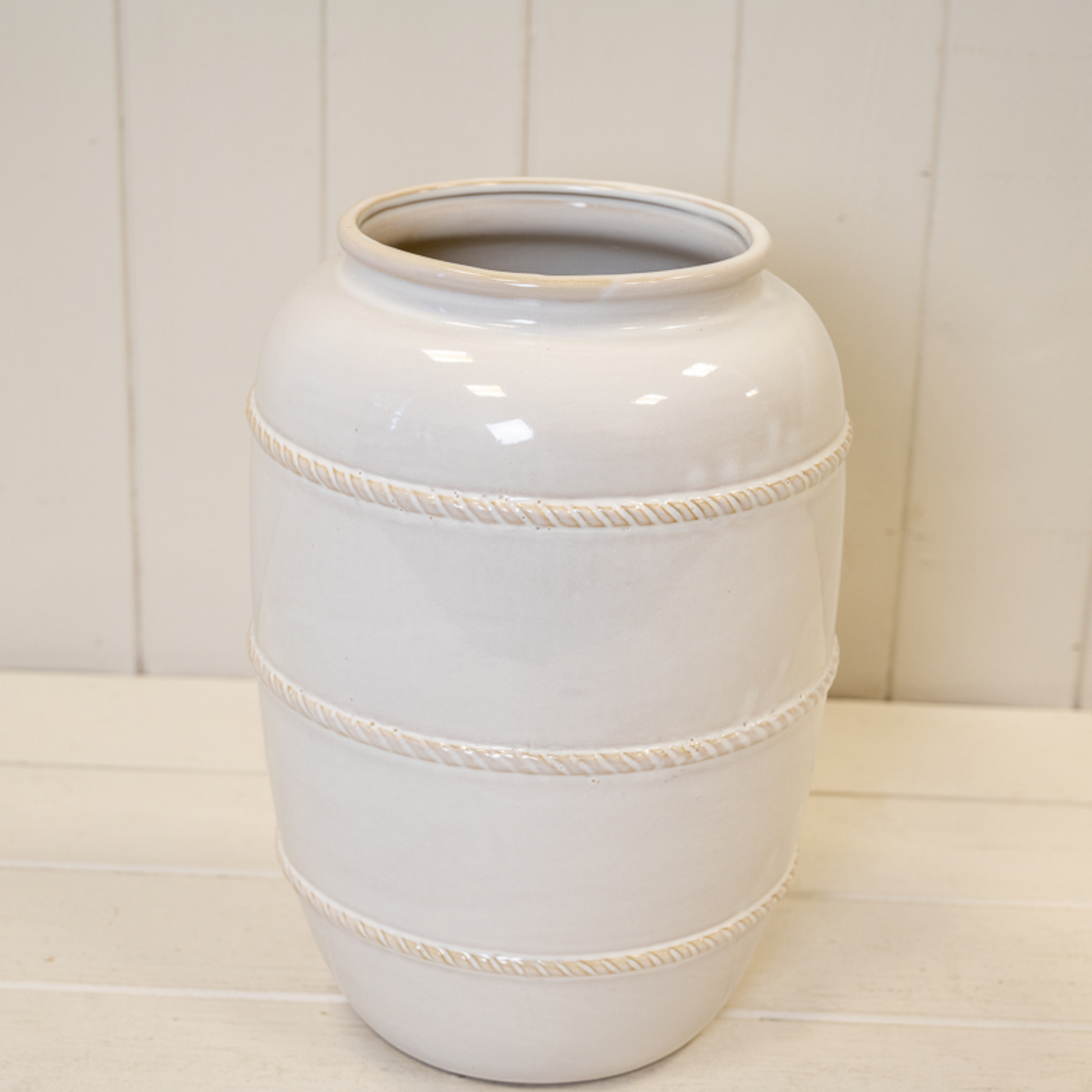 Large Natural Rustic Ceramic Vase with Rope Detail