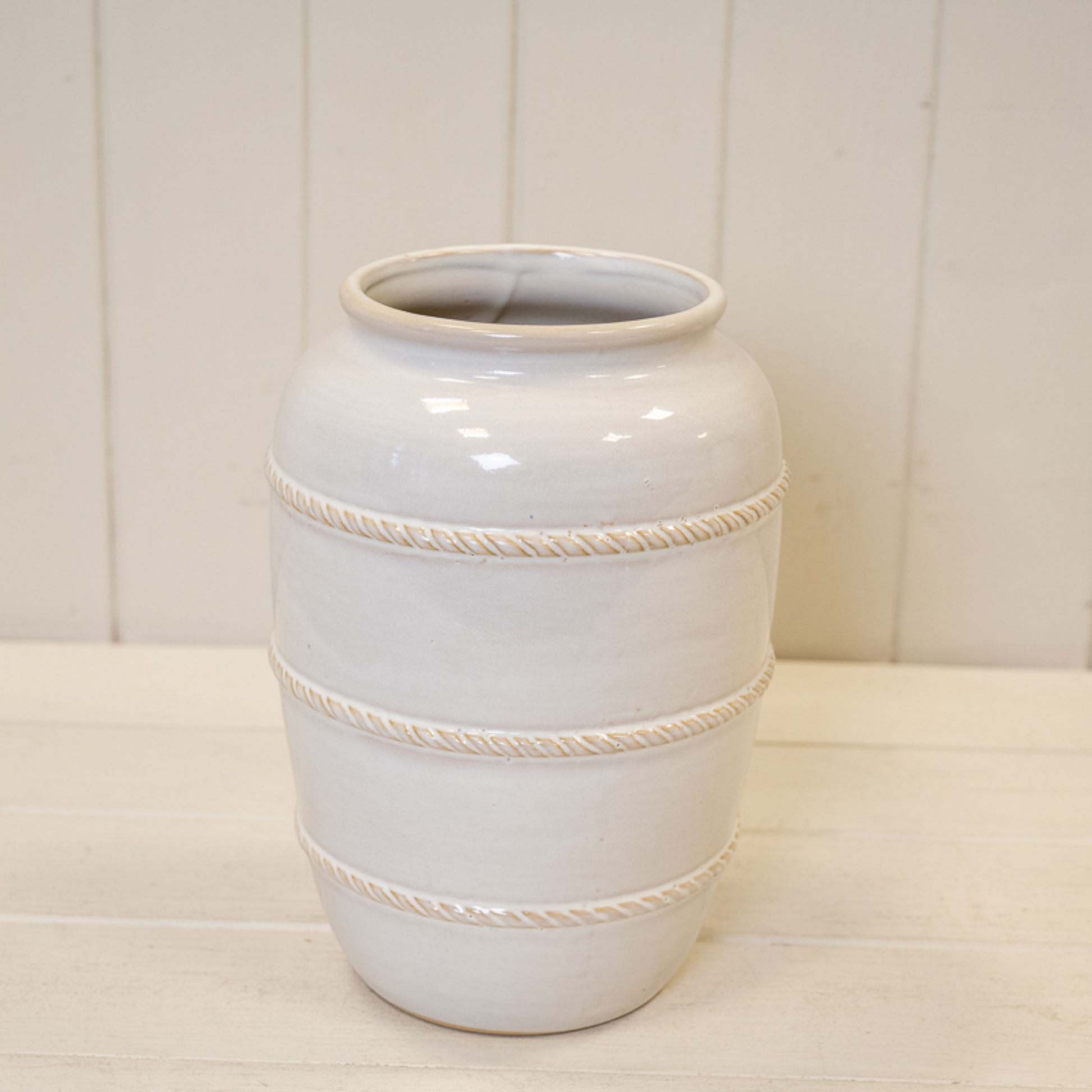 Small Natural Rustic Ceramic Vase with Rope Detail