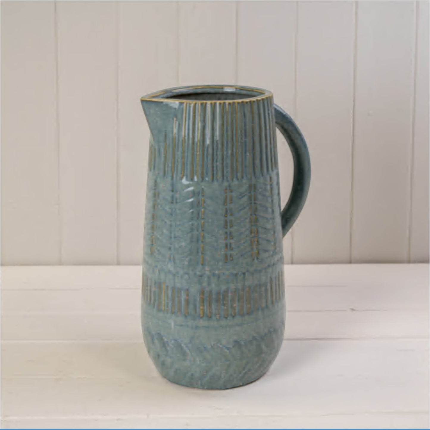 Rustic Blue Ceramic Jug for Floral and Home Decor